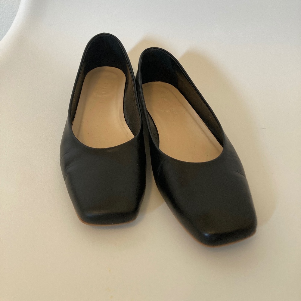 Everlane black leather square toe flats